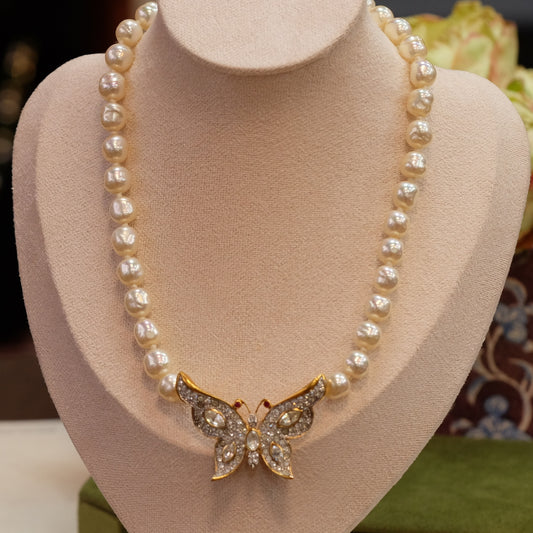 Attwood & Sawyer Butterfly Pearl Necklace
