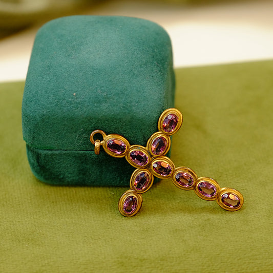 Victorian Cross Pendant with Purple Paste