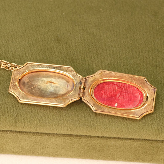 12K Locket Necklace Oblong Etching