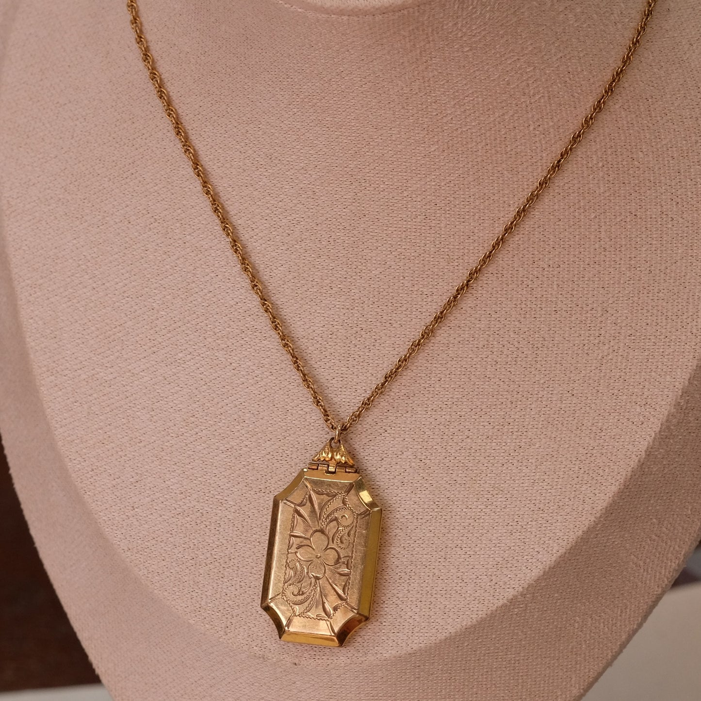 12K Locket Necklace Oblong Etching