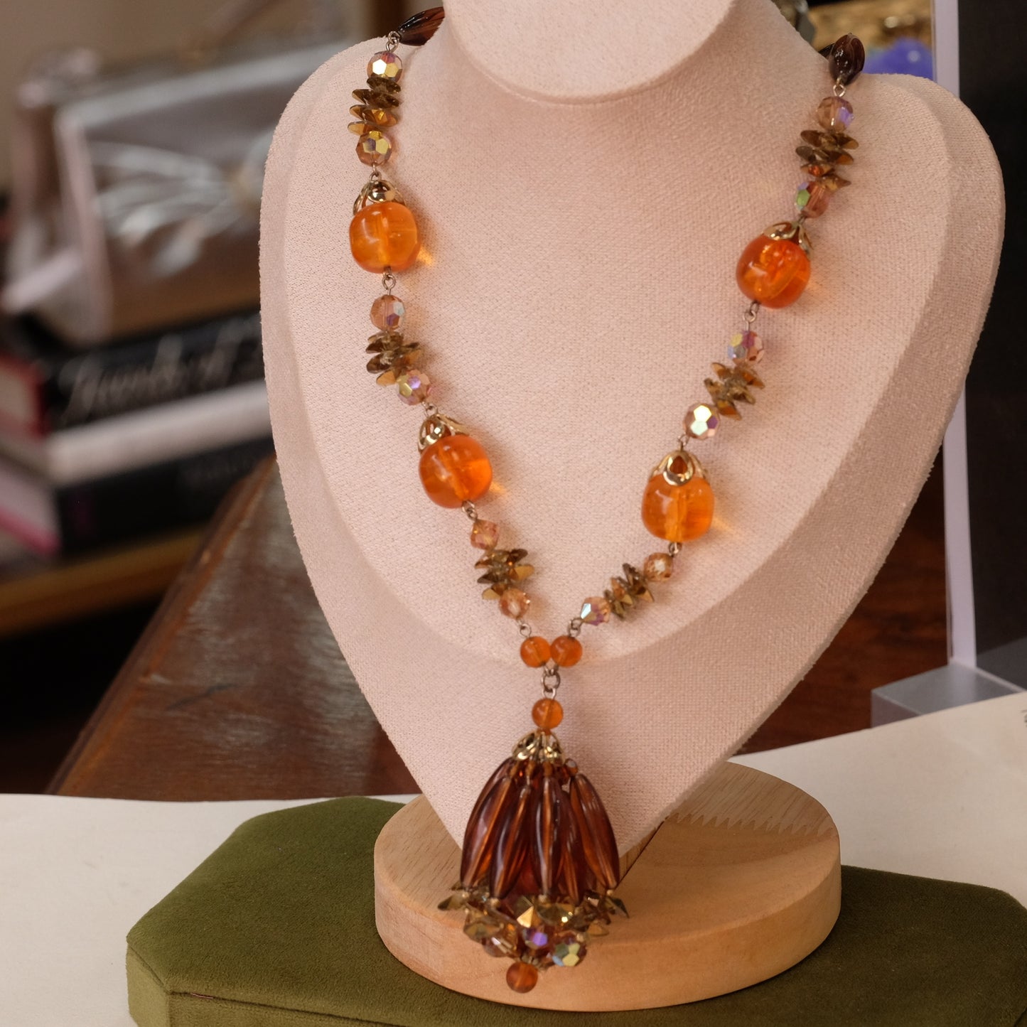 Vendome Faux Amber Necklace Tassel 1960s