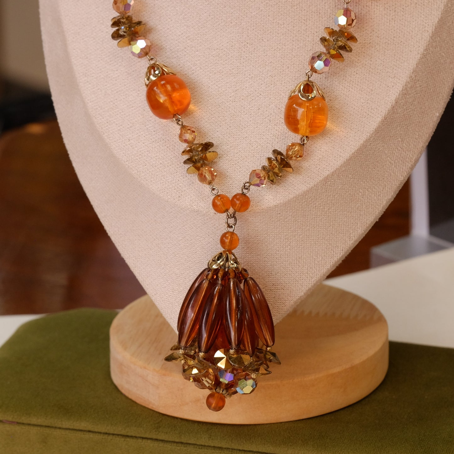 Vendome Faux Amber Necklace Tassel 1960s