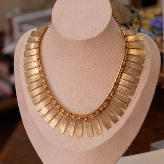 Egyptian Revival Gold tone Brushed Necklace 1970s