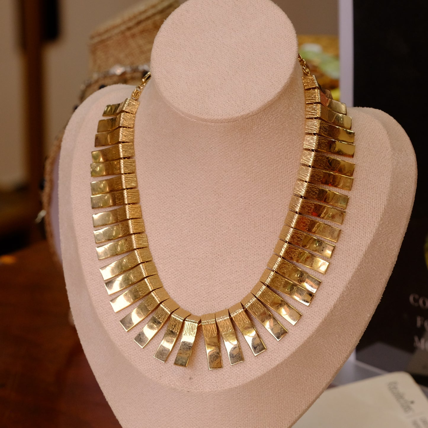 Egyptian Revival Gold tone Brushed Necklace 1970s