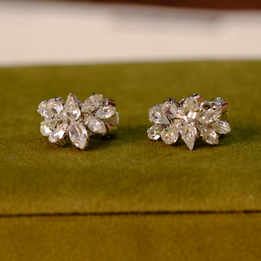 Christian Dior Germany 1970 Clear Rhinestones Earrings