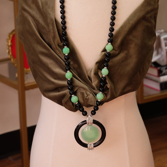 Kenneth Jay Lane Oriental Faux Jade Necklace 1980s