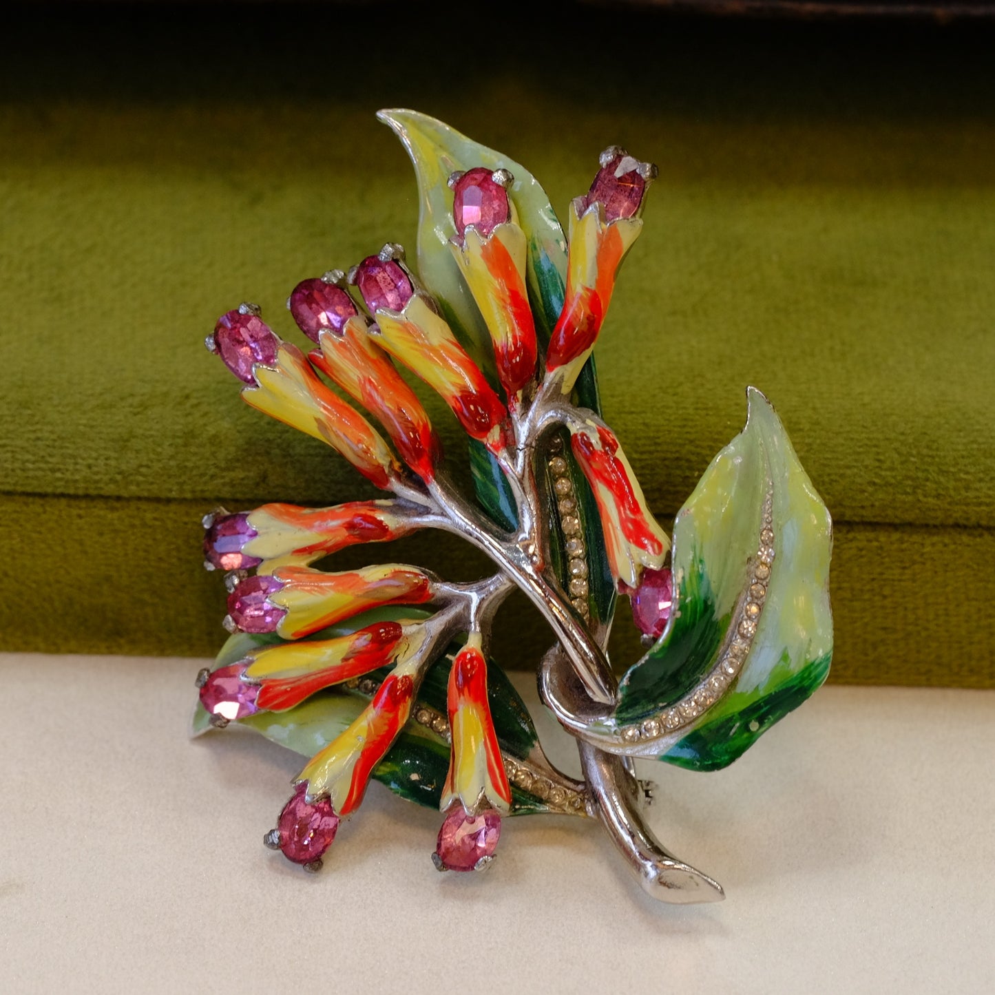 Collectible Enamel Fuchsia Brooch 1940s