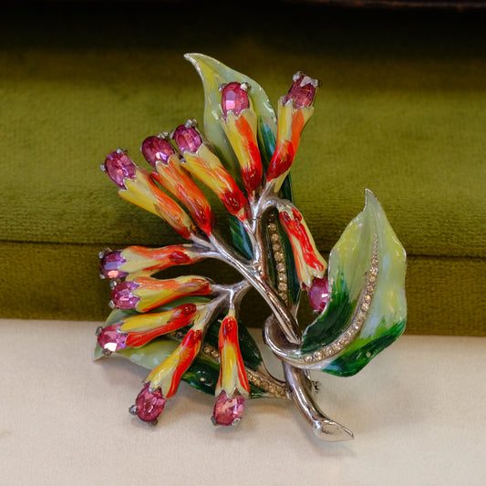 Collectible Enamel Fuchsia Brooch 1940s