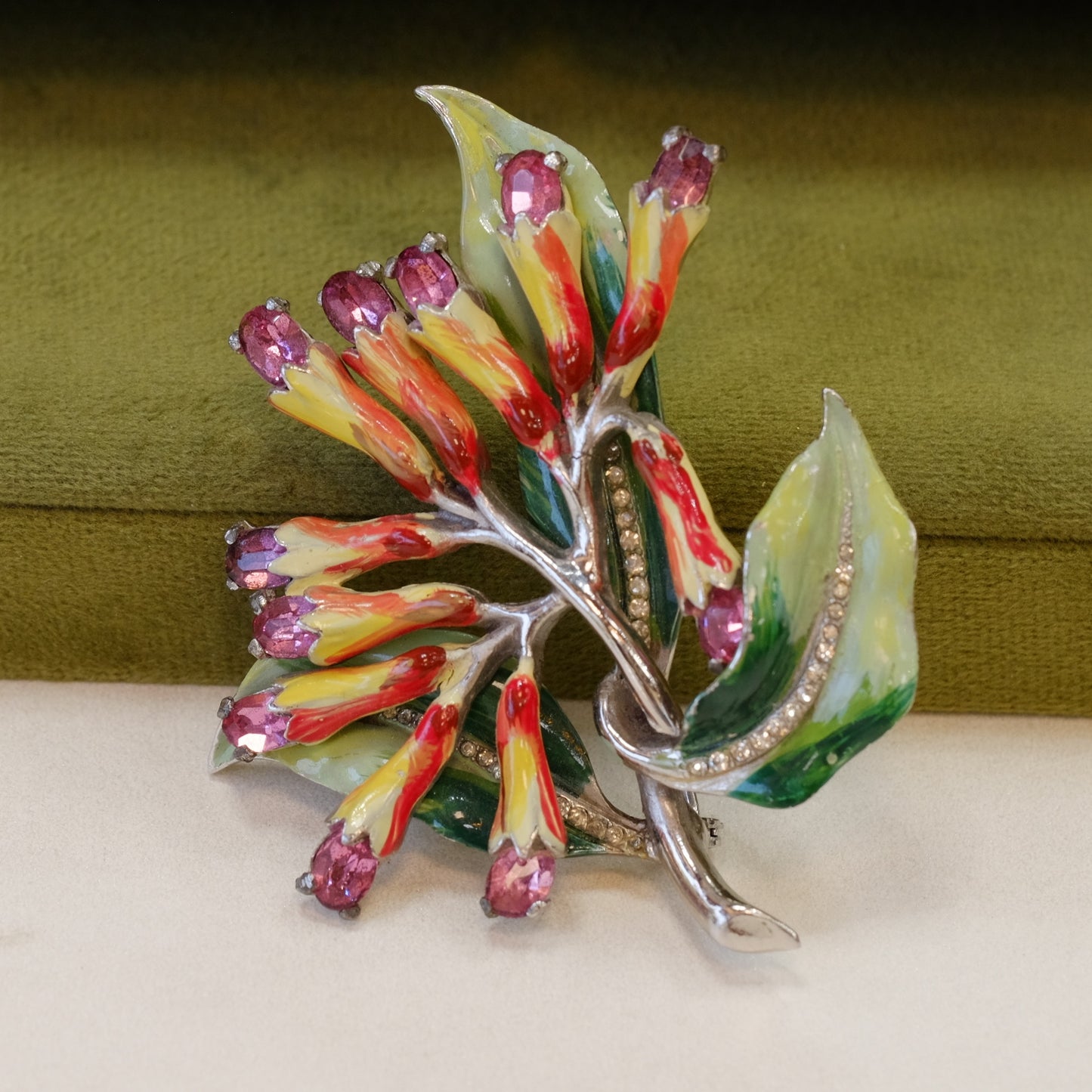 Collectible Enamel Fuchsia Brooch 1940s