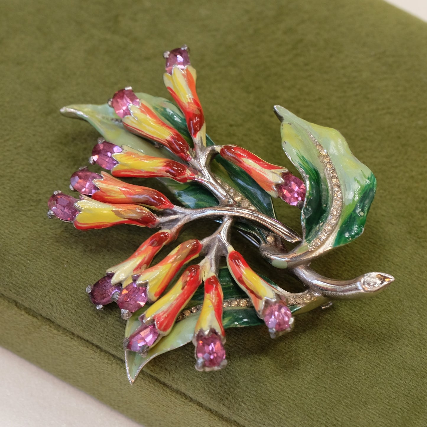 Collectible Enamel Fuchsia Brooch 1940s