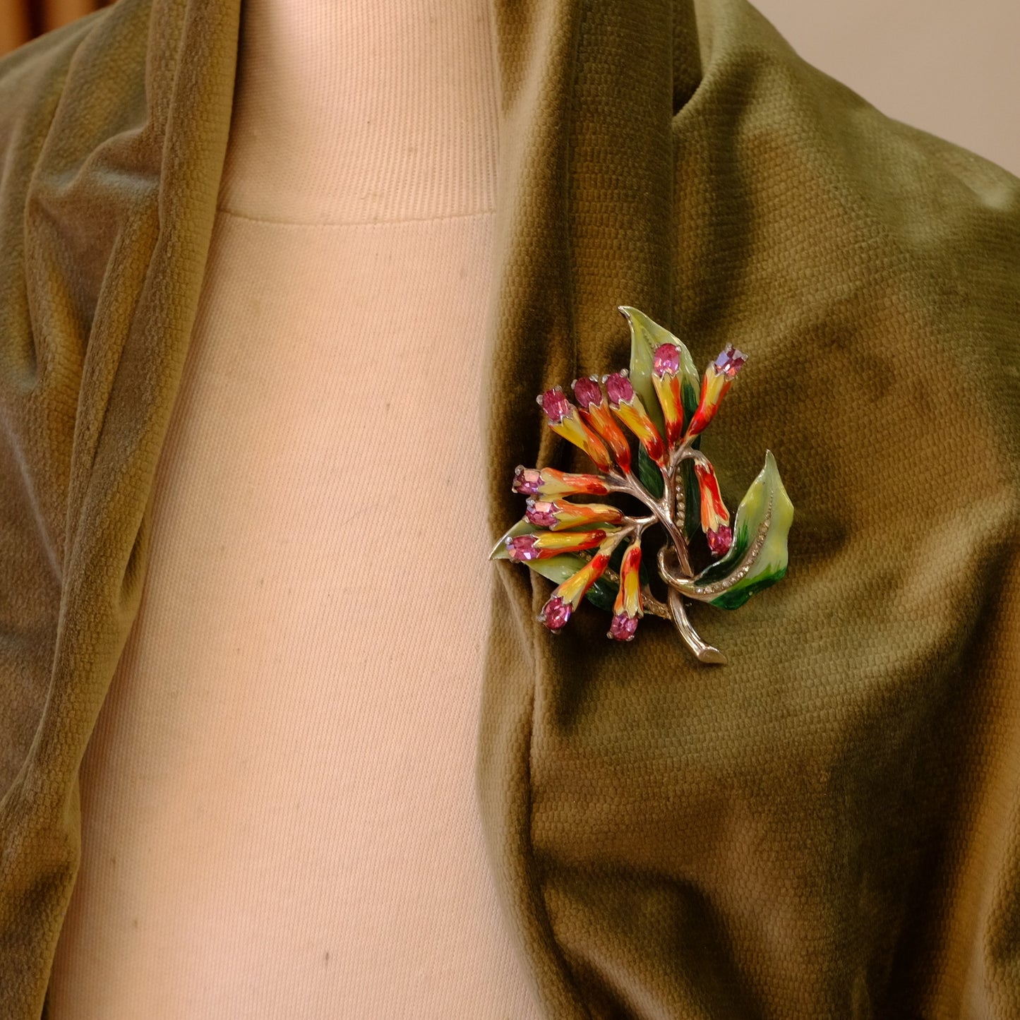 Collectible Enamel Fuchsia Brooch 1940s