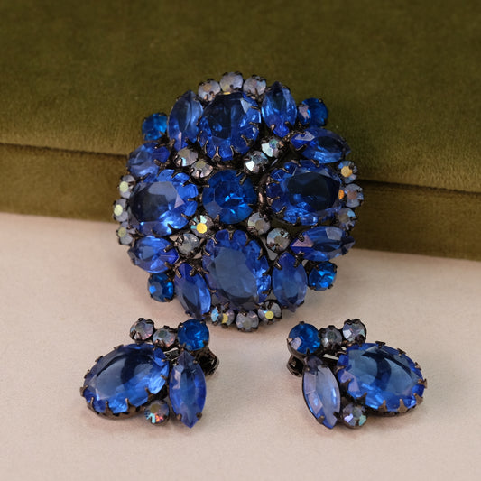 Juliana Blue Brooch and Earrings Set 1950s