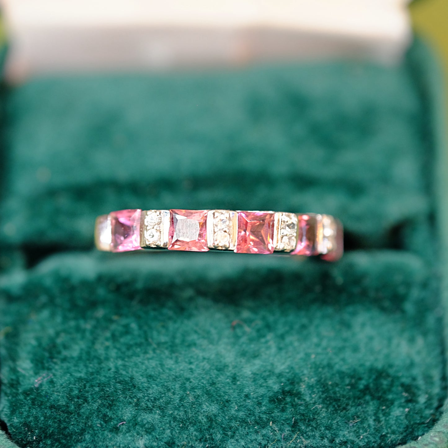 10k White Gold Tourmaline and Clear Topaz Ring