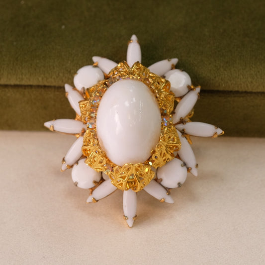 Vintage Milk Glass Brooch 1950s