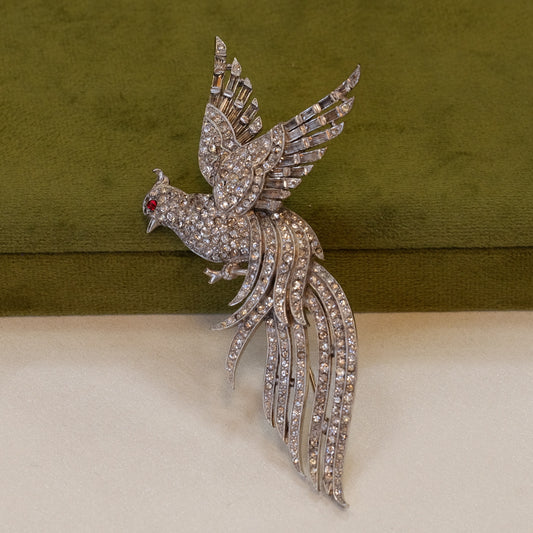 Trifari Pave Rhinestones Bird Brooch Book piece 1950s