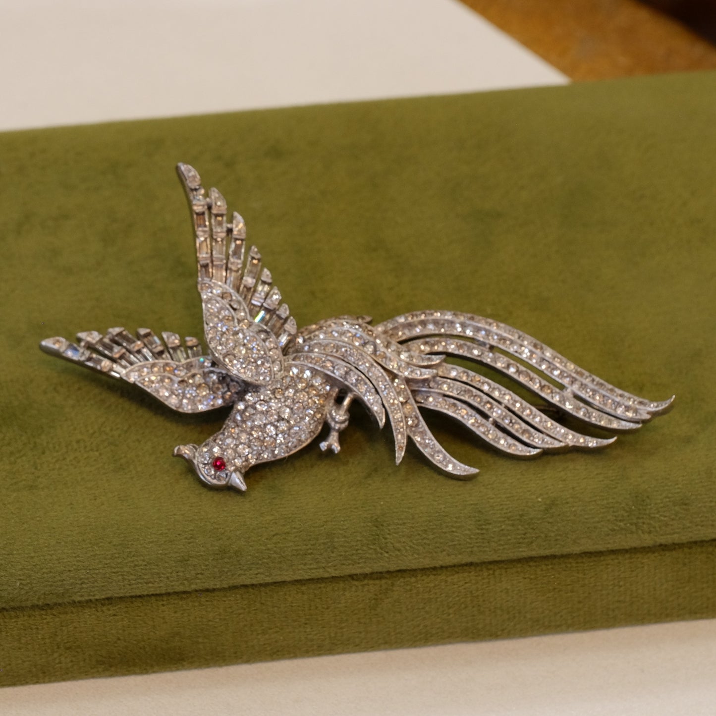 Trifari Pave Rhinestones Bird Brooch Book piece 1950s