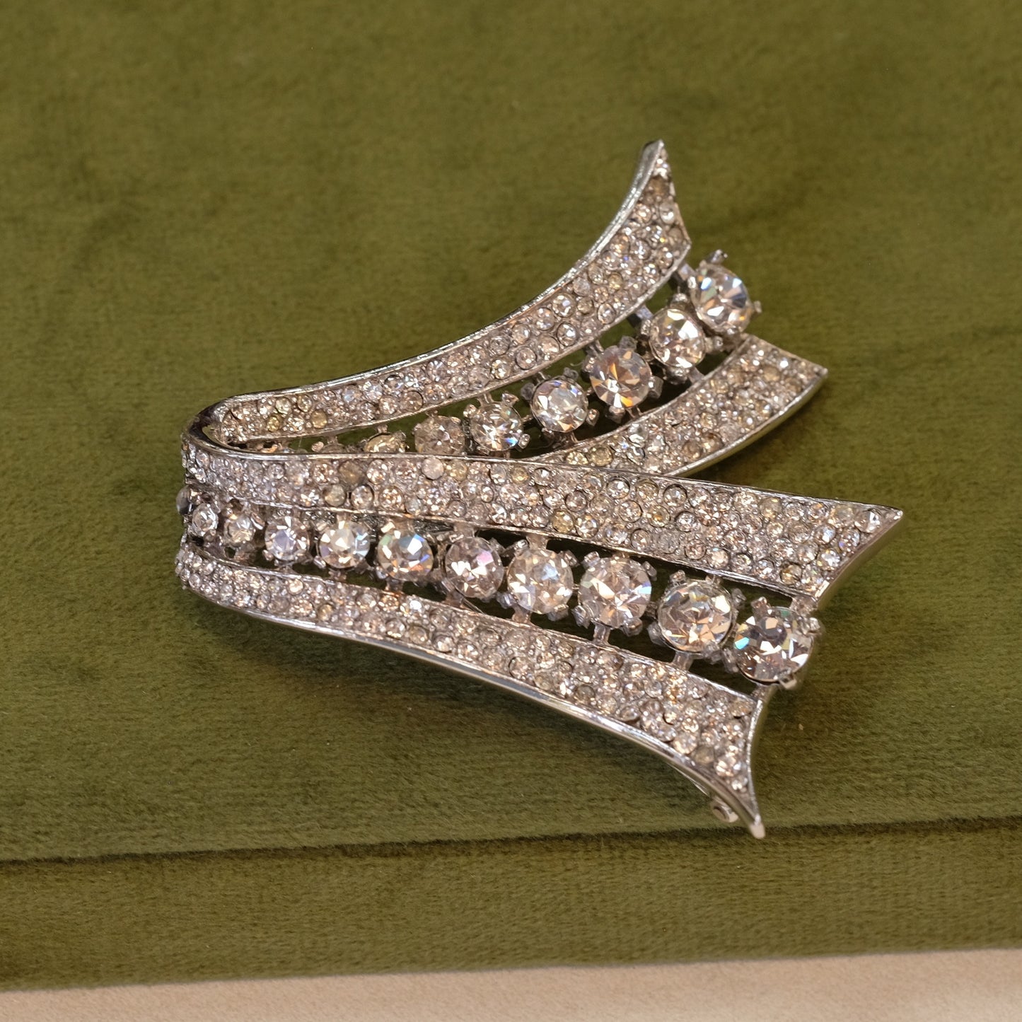 Trifari Pave Rhinestone Ribbon Brooch 1950s