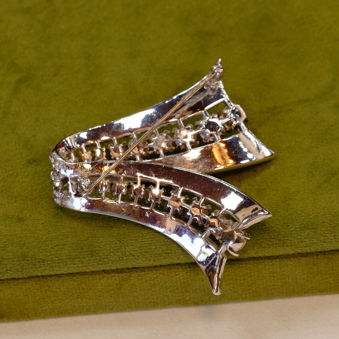 Trifari Pave Rhinestone Ribbon Brooch 1950s