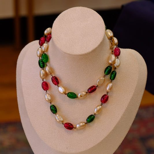 French Glass Gem Color Necklace 1950s