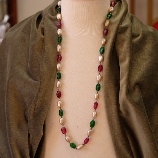 French Glass Gem Color Necklace 1950s