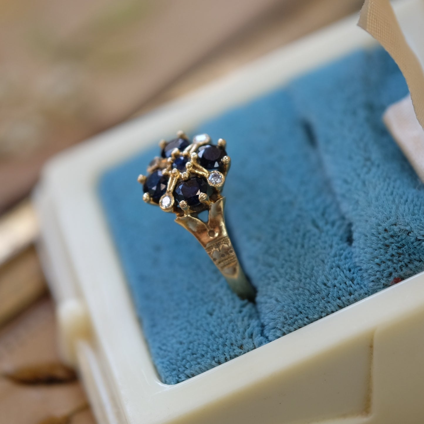 14K Gold Sapphire Diamond Cluster Ring