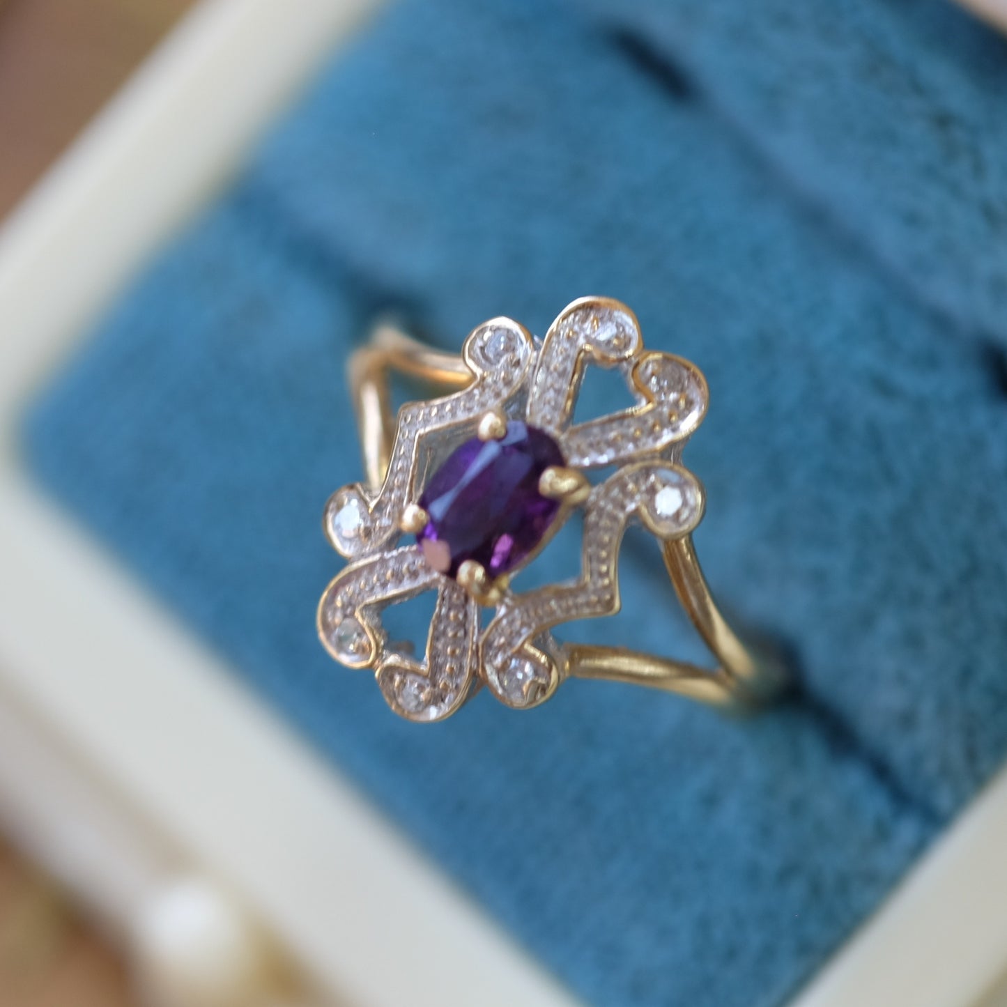 10k Gold Amethyst Diamond Ring