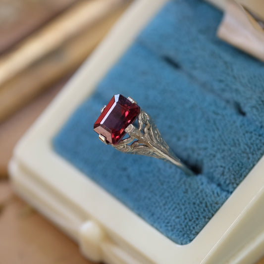 14K White Gold Filigree Tourmaline Ring