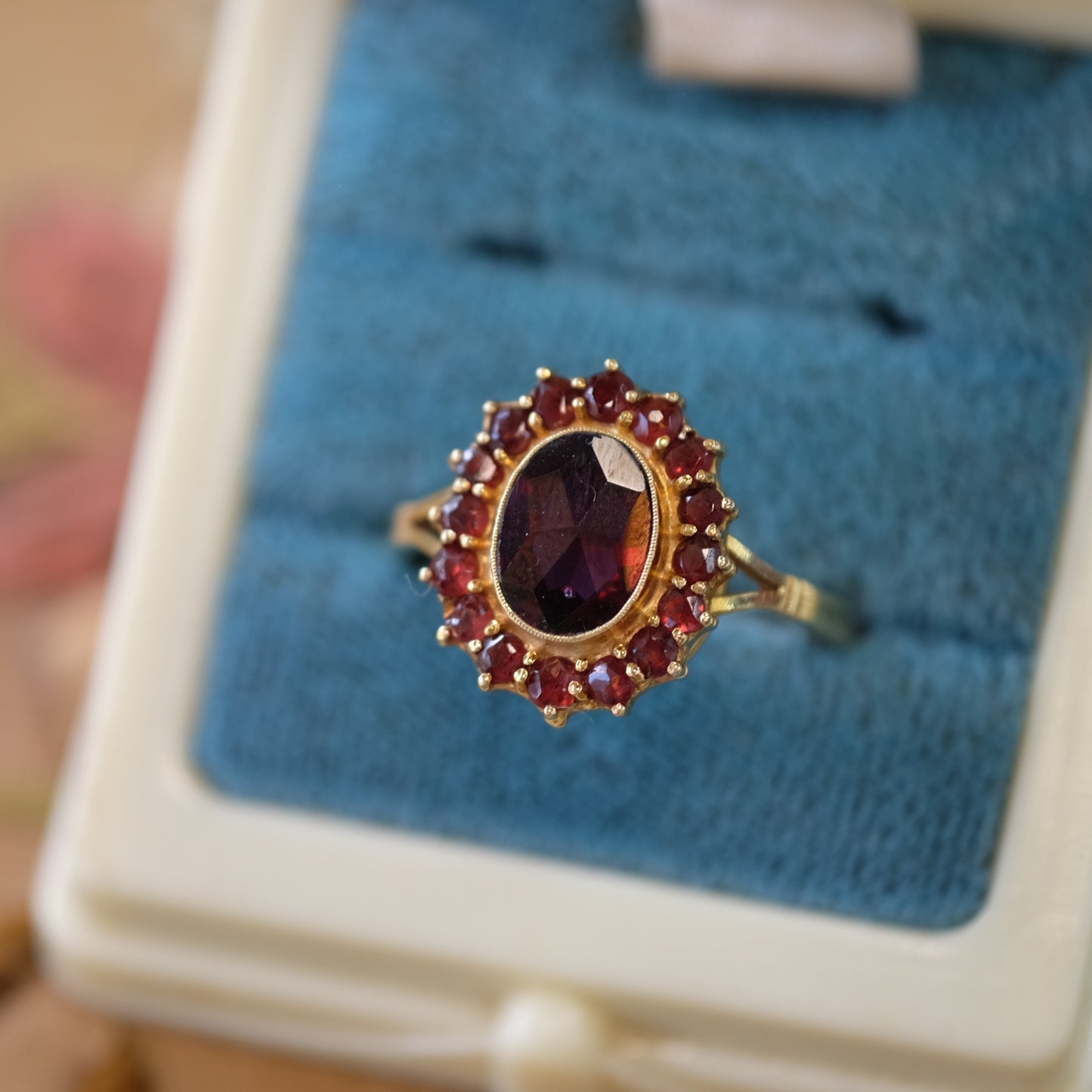 14K Gold Cluster Garnet Ring