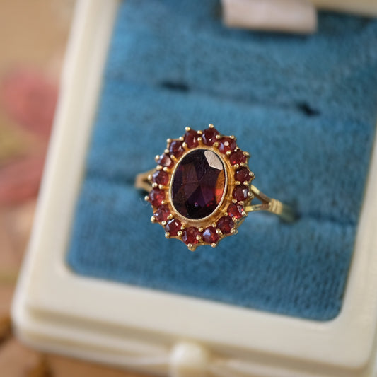 14K Gold Cluster Garnet Ring