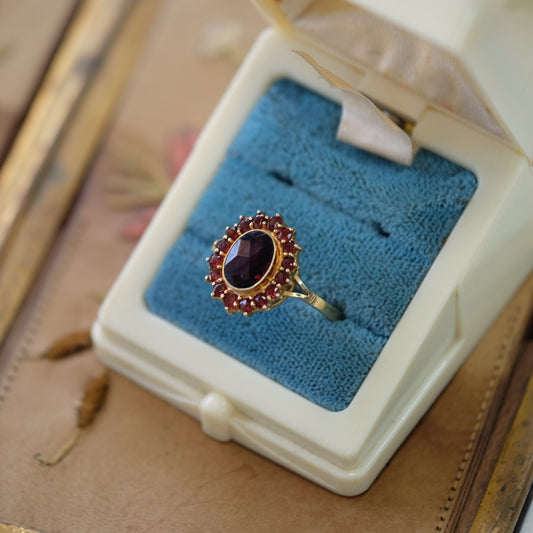 14K Gold Cluster Garnet Ring