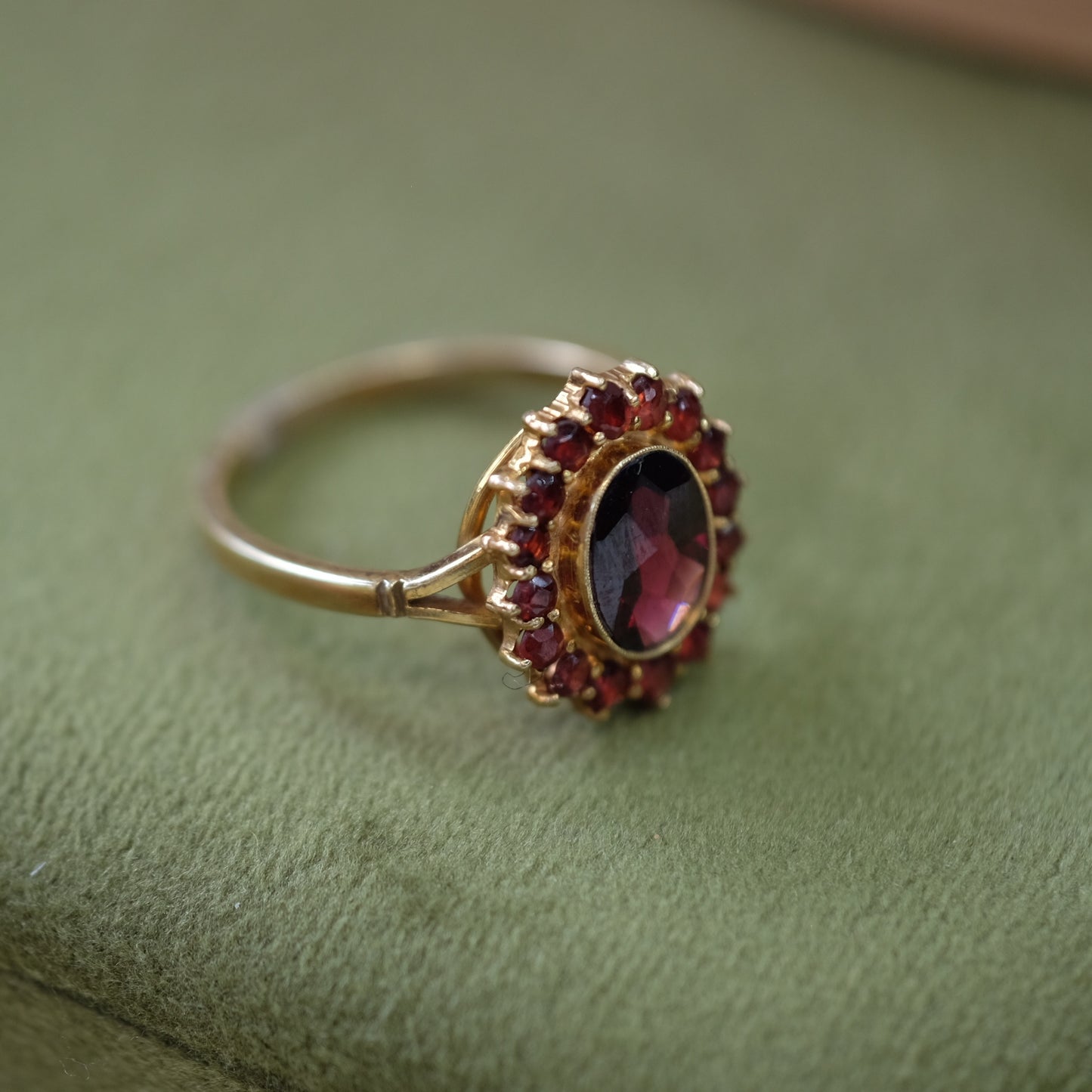 14K Gold Cluster Garnet Ring