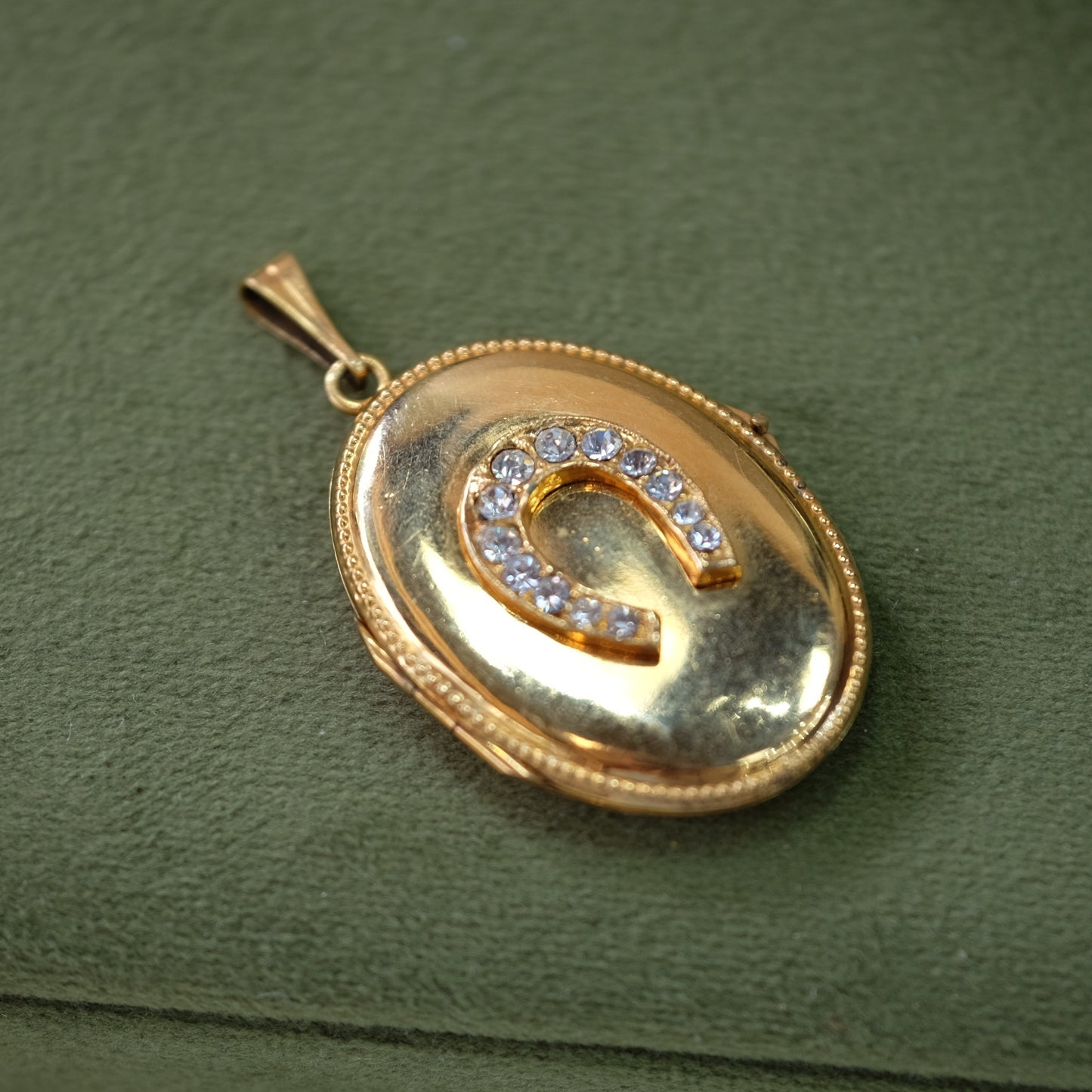 Gold Filled Oval Horseshoe Rhinestone Locket
