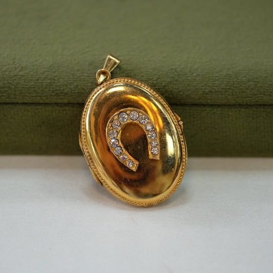Gold Filled Oval Horseshoe Rhinestone Locket