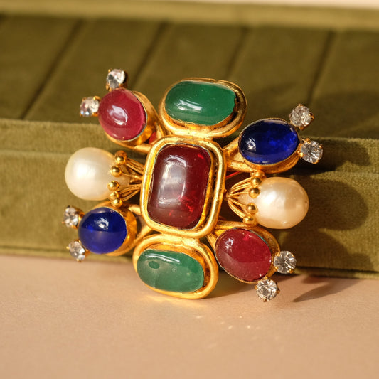 Vintage Gripoix Large Jewel Tone Brooch 1970s