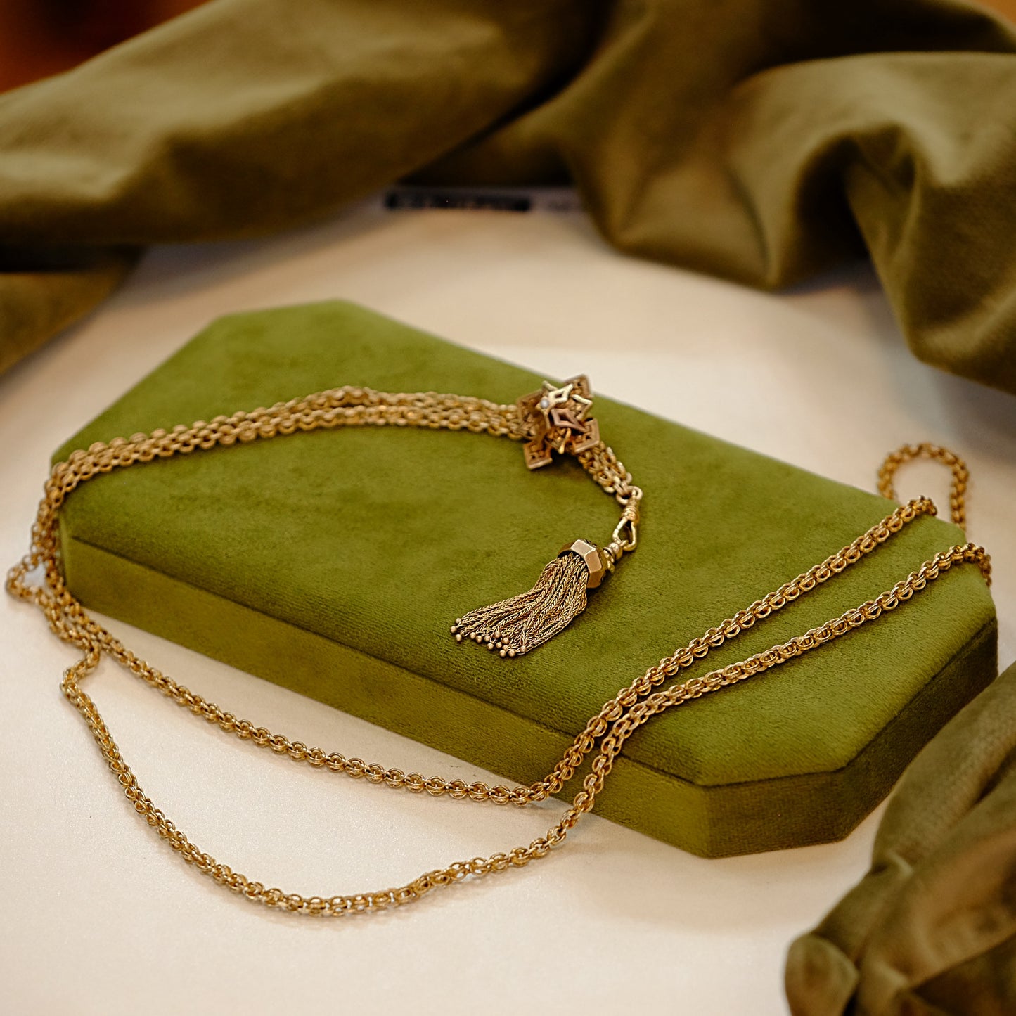 Victorian 14K Gold Filled Slider Watch Chain with Tassel