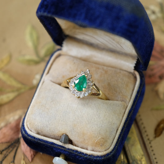 14K Yellow Gold Diamond Emerald Ring