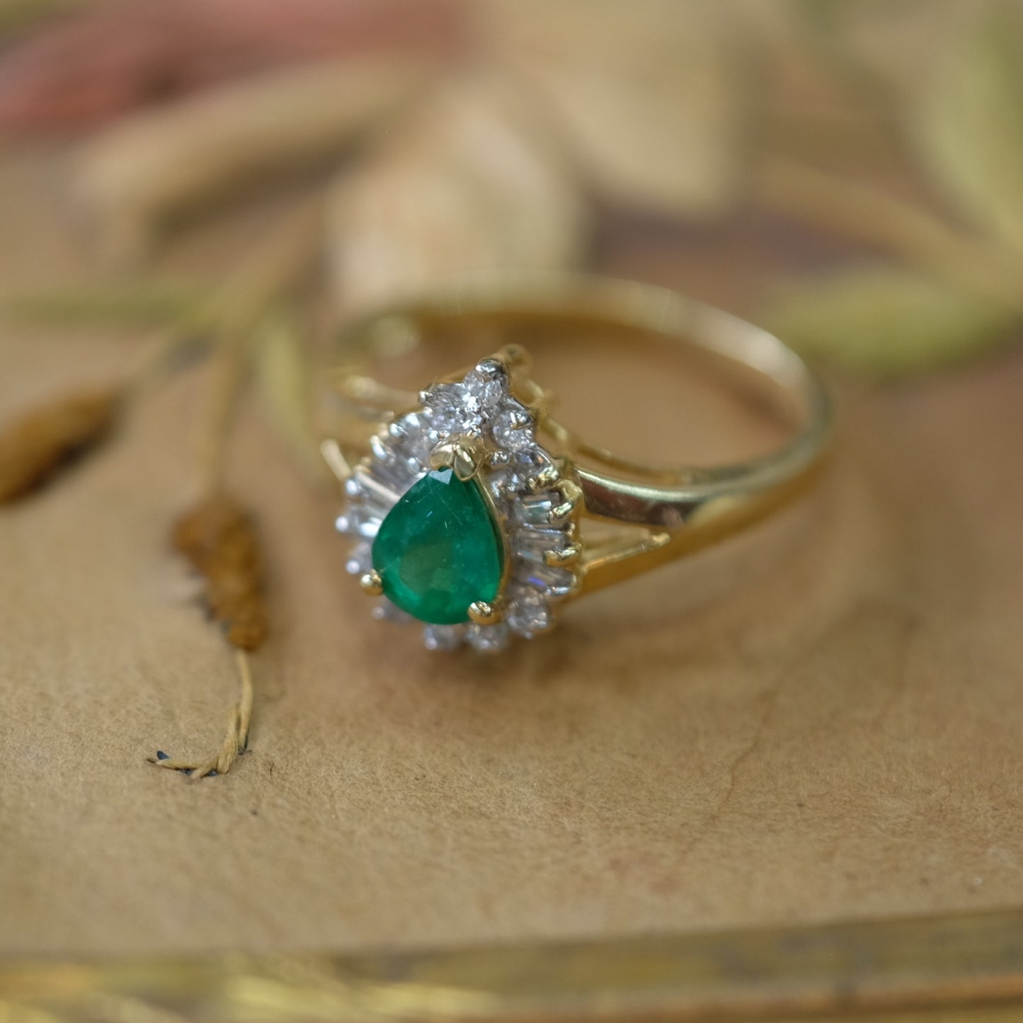 14K Yellow Gold Diamond Emerald Ring