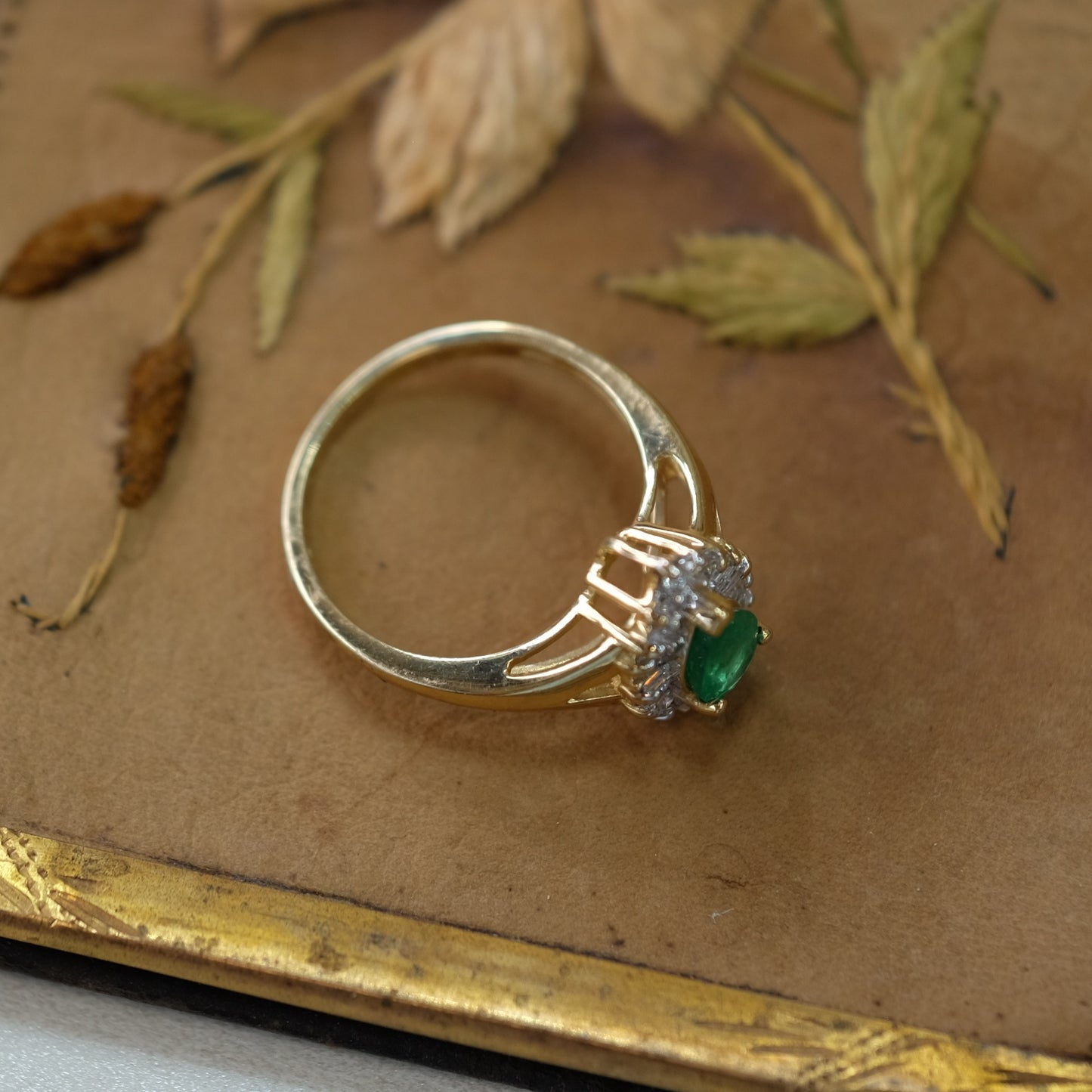 14K Yellow Gold Diamond Emerald Ring