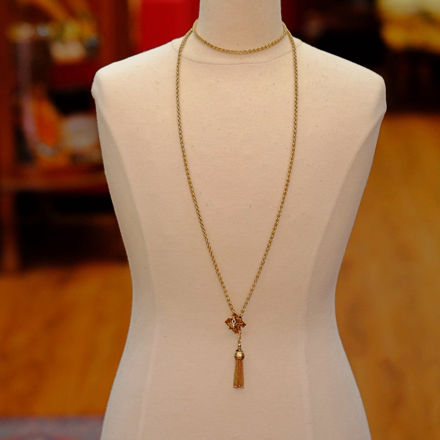 Victorian 14K Gold Filled Slider Watch Chain with Tassel