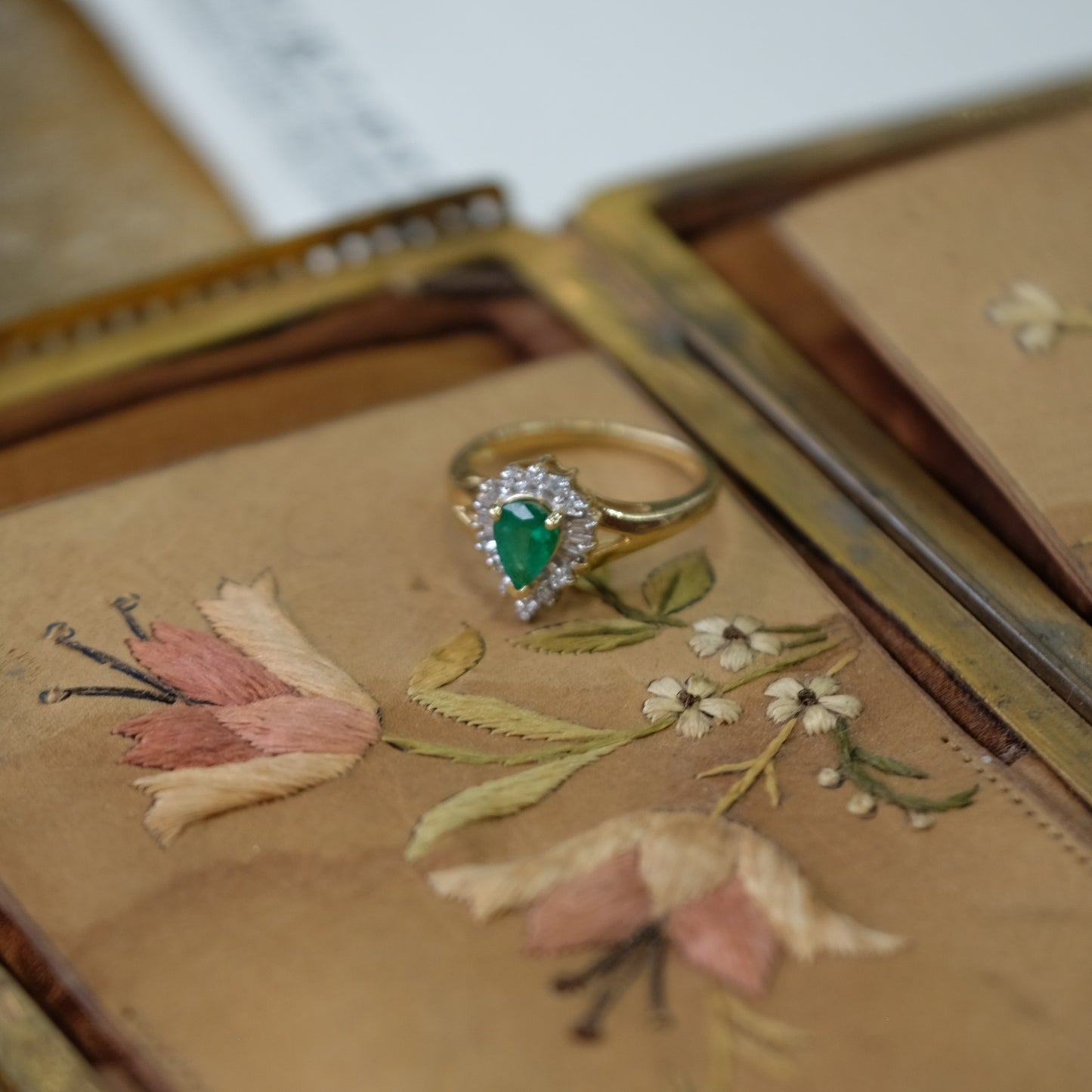 14K Yellow Gold Diamond Emerald Ring