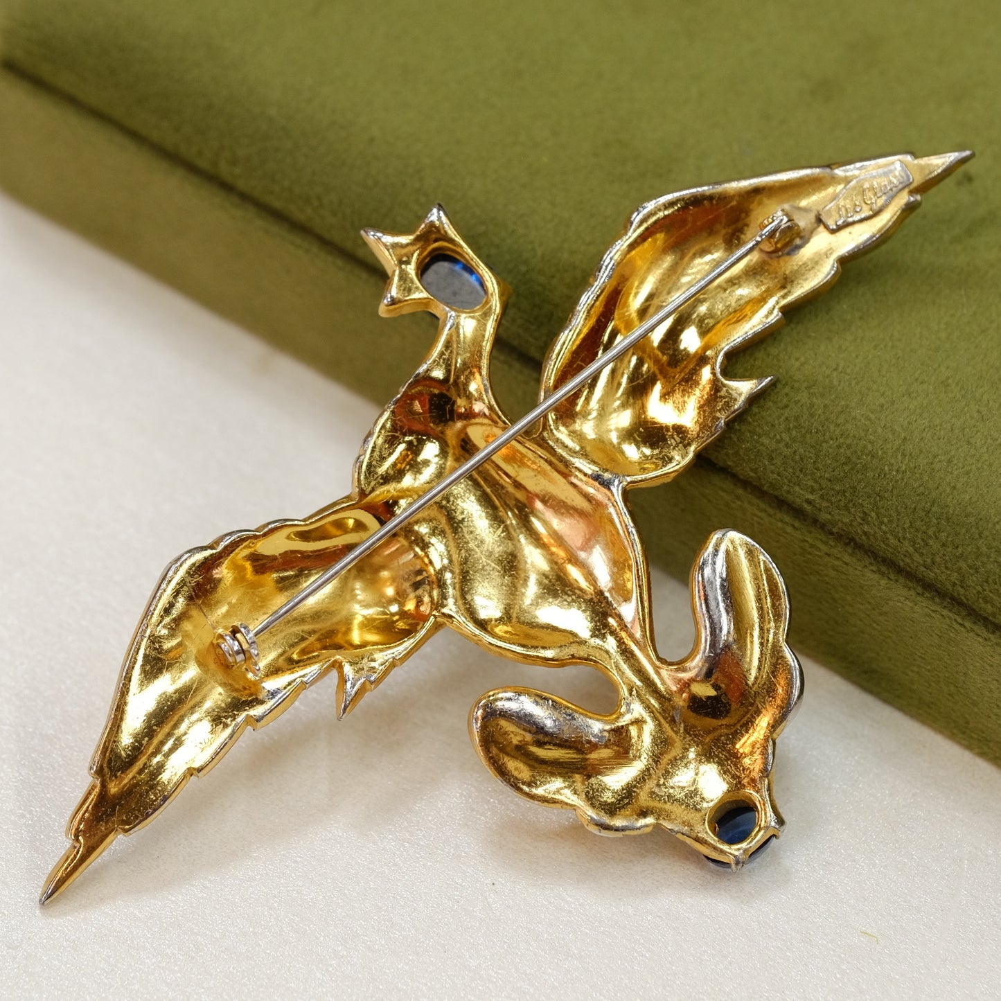 Leo Glass Phoenix Brooch 1940s