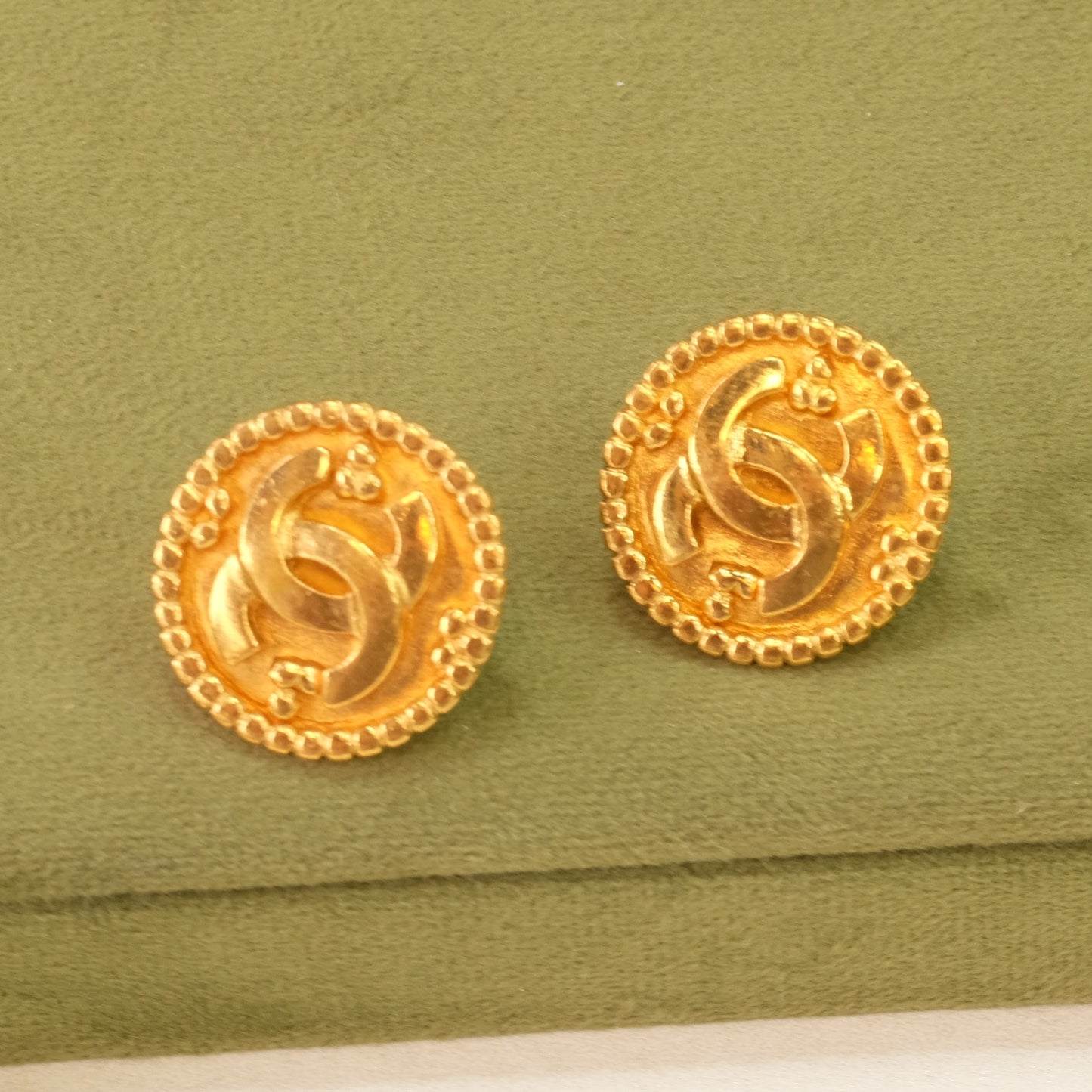 Vintage Chanel Logo Earrings with original Box 1990s