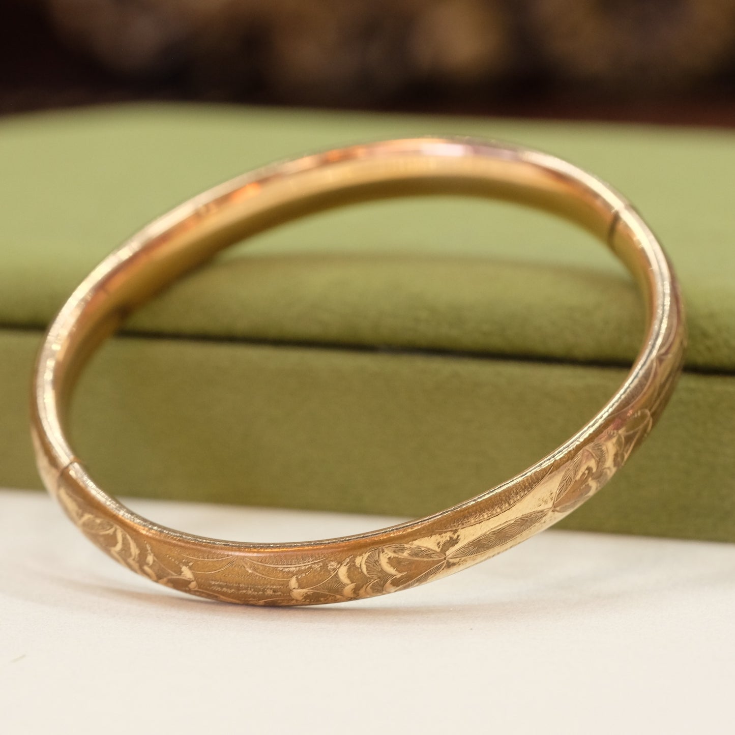 Edwardian Gold Filled etched bangle