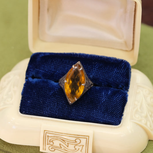 Sterling Art Deco Filigree Ring with Topaz