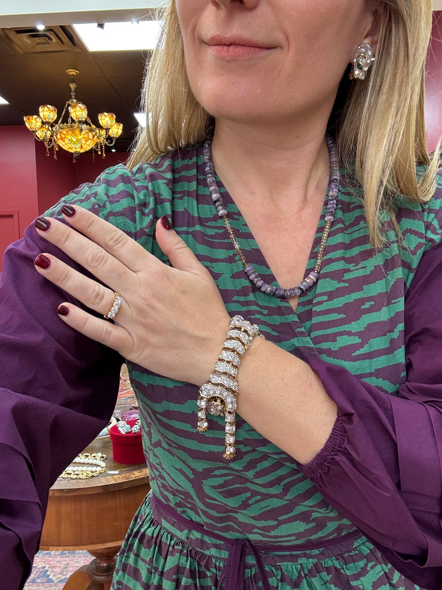 Vintage Panther Bracelet and Earrings Set 1980s