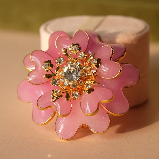 Moans Couture Pink Flower Glass Brooch