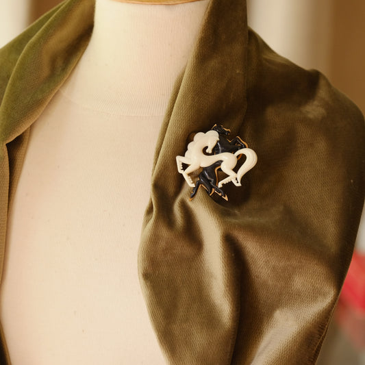 Antique Early French Double Horses Brooch 1930s
