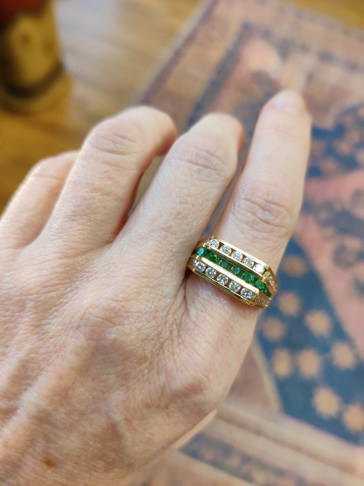 Vintage 14K Gold Diamonds and Emeralds Ring