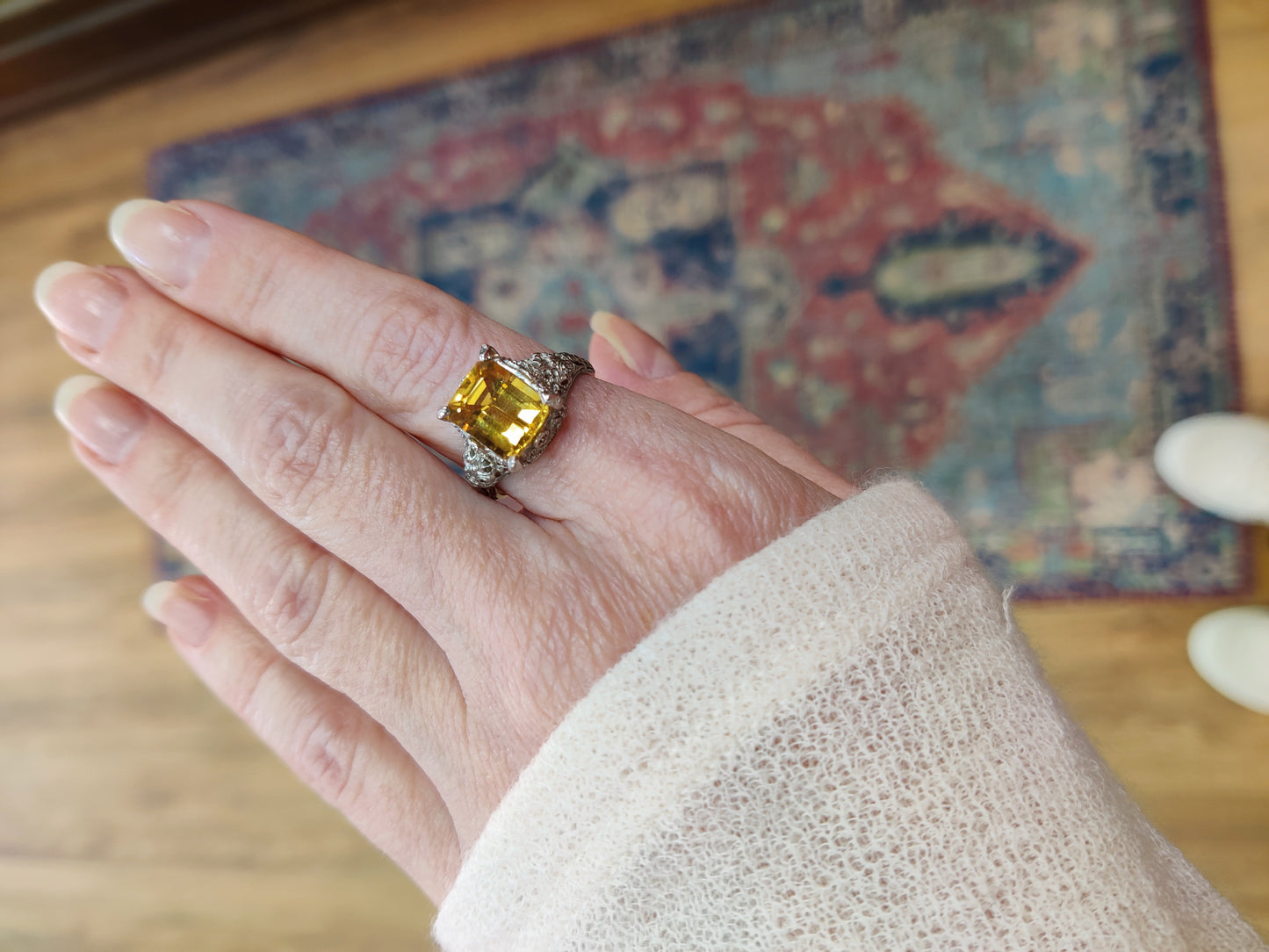14K Gold Citrine and Filigree Ring