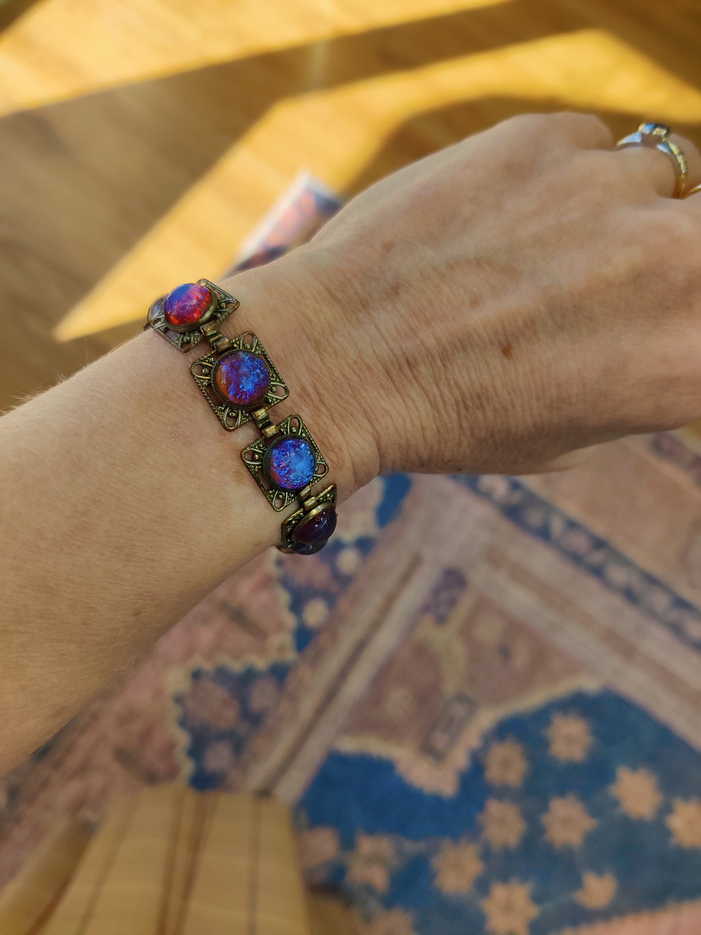 Antique Czech Filigree Jelly Faux Opals Bracelet